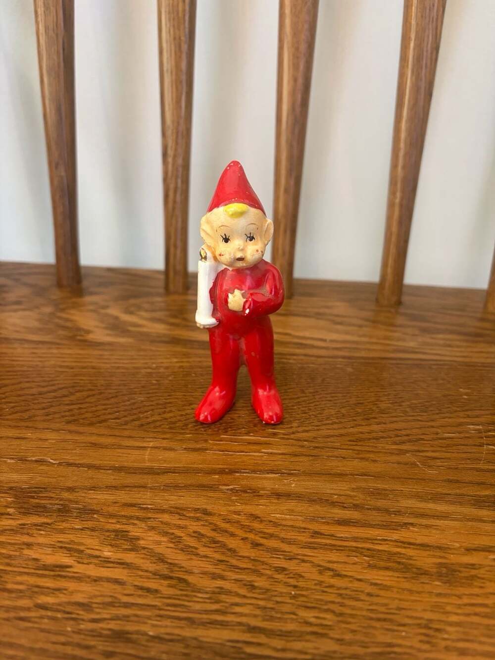 Vintage Ceramic Christmas Elf Figure Holding Candle